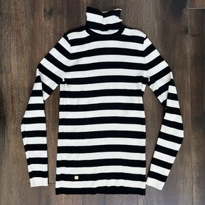 Lauren Ralph Lauren Women’s Size Medium Black White Striped Turtleneck Sweater